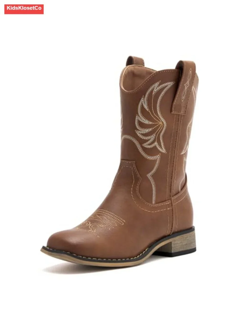 Kids Western Boots Embroidered Square Toe Mid Calf Riding Shoes
